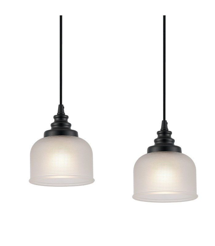 DeRuyter 3 Light Linear Pendant E27 Satin Black/Prismatic Dome Glass Frosted-7
