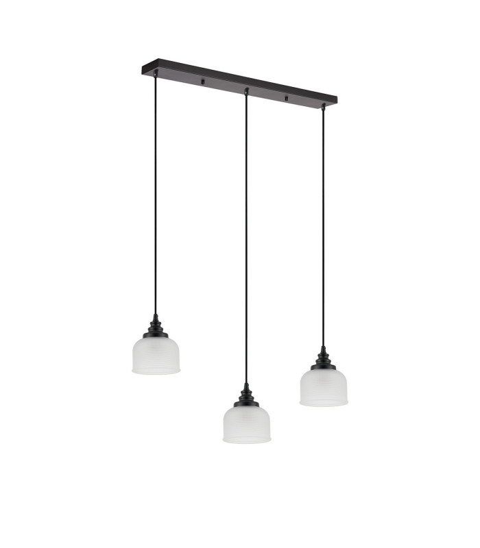 DeRuyter 3 Light Linear Pendant E27 Satin Black/Prismatic Dome Glass Frosted-8