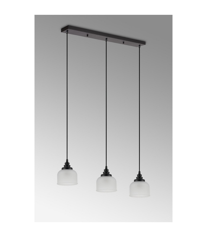 DeRuyter 3 Light Linear Pendant E27 Satin Black/Prismatic Dome Glass Frosted-9