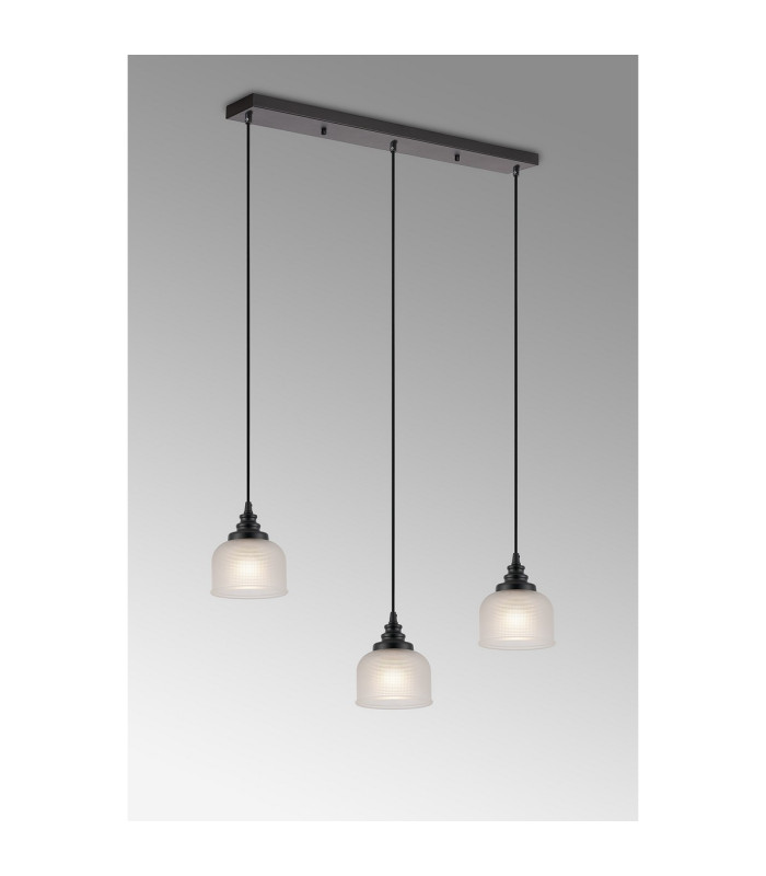 DeRuyter 3 Light Linear Pendant E27 Satin Black/Prismatic Dome Glass Frosted-10