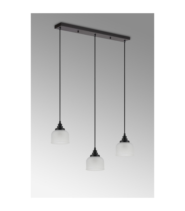 DeRuyter 3 Light Linear Pendant E27 Satin Black/Prismatic Dome Glass Frosted-11
