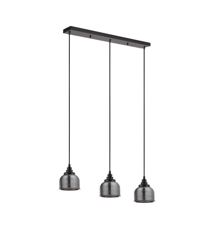 DeRuyter 3 Light Linear Pendant E27 Satin Black/Prismatic Dome Glass Smoke-4