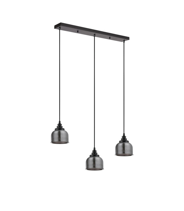DeRuyter 3 Light Linear Pendant E27 Satin Black/Prismatic Dome Glass Smoke-8
