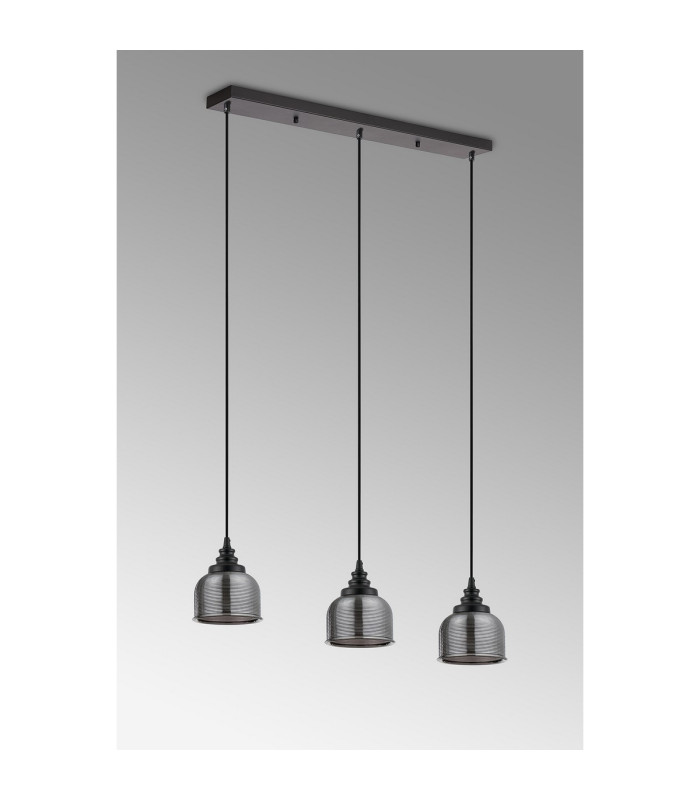 DeRuyter 3 Light Linear Pendant E27 Satin Black/Prismatic Dome Glass Smoke-9