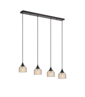 DeRuyter 4 Light Linear Pendant E27 Satin Black/Prismatic Dome Glass Amber-1