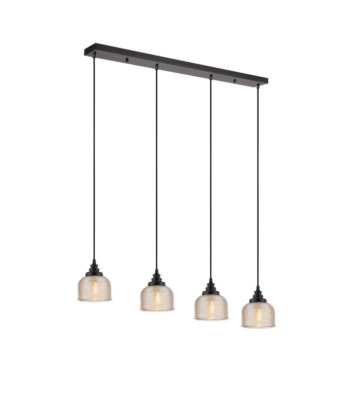 DeRuyter 4 Light Linear Pendant E27 Satin Black/Prismatic Dome Glass Amber-1