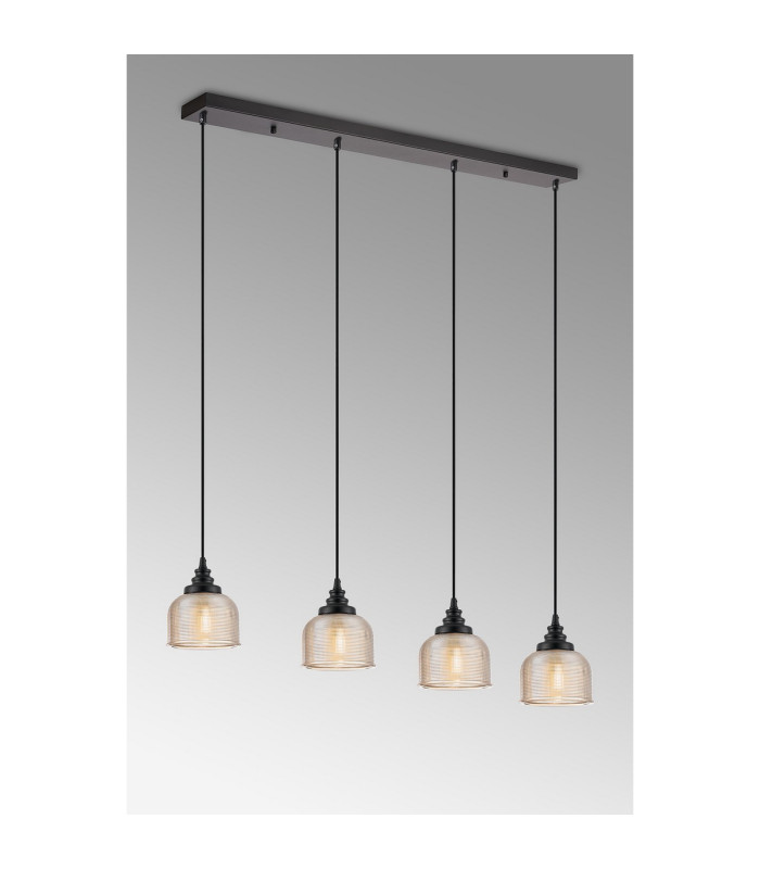DeRuyter 4 Light Linear Pendant E27 Satin Black/Prismatic Dome Glass Amber-3