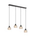 DeRuyter 4 Light Linear Pendant E27 Satin Black/Prismatic Dome Glass Amber-5