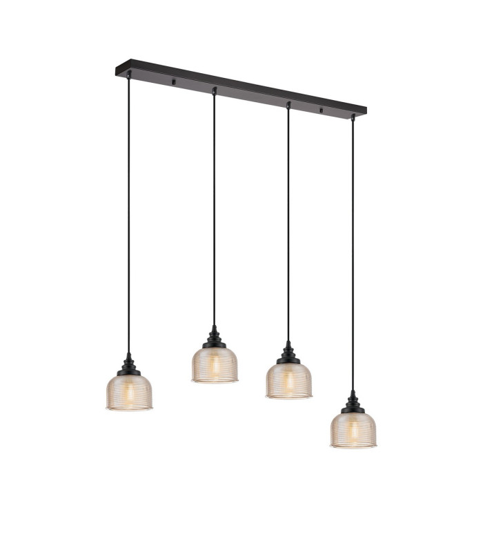 DeRuyter 4 Light Linear Pendant E27 Satin Black/Prismatic Dome Glass Amber-5