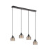 DeRuyter 4 Light Linear Pendant E27 Satin Black/Prismatic Dome Glass Amber-8