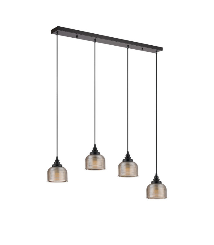 DeRuyter 4 Light Linear Pendant E27 Satin Black/Prismatic Dome Glass Amber-8
