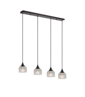DeRuyter 4 Light Linear Pendant E27 Satin Black/Prismatic Dome Glass Clear-1
