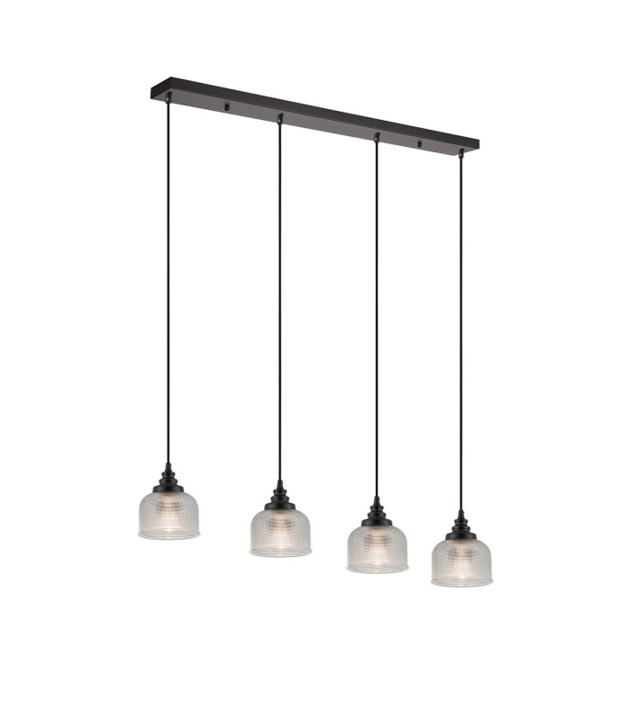 DeRuyter 4 Light Linear Pendant E27 Satin Black/Prismatic Dome Glass Clear-1
