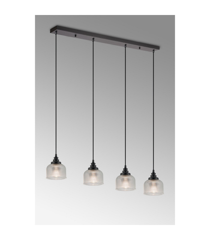 DeRuyter 4 Light Linear Pendant E27 Satin Black/Prismatic Dome Glass Clear-3