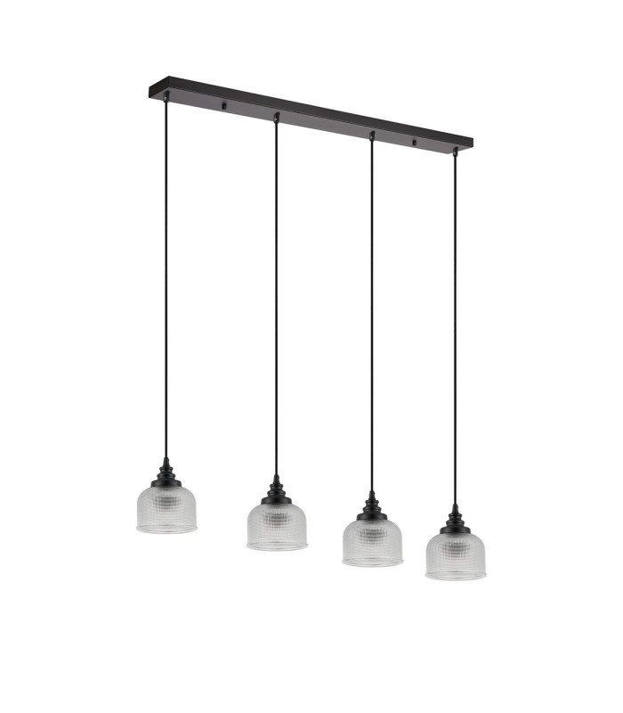 DeRuyter 4 Light Linear Pendant E27 Satin Black/Prismatic Dome Glass Clear-4