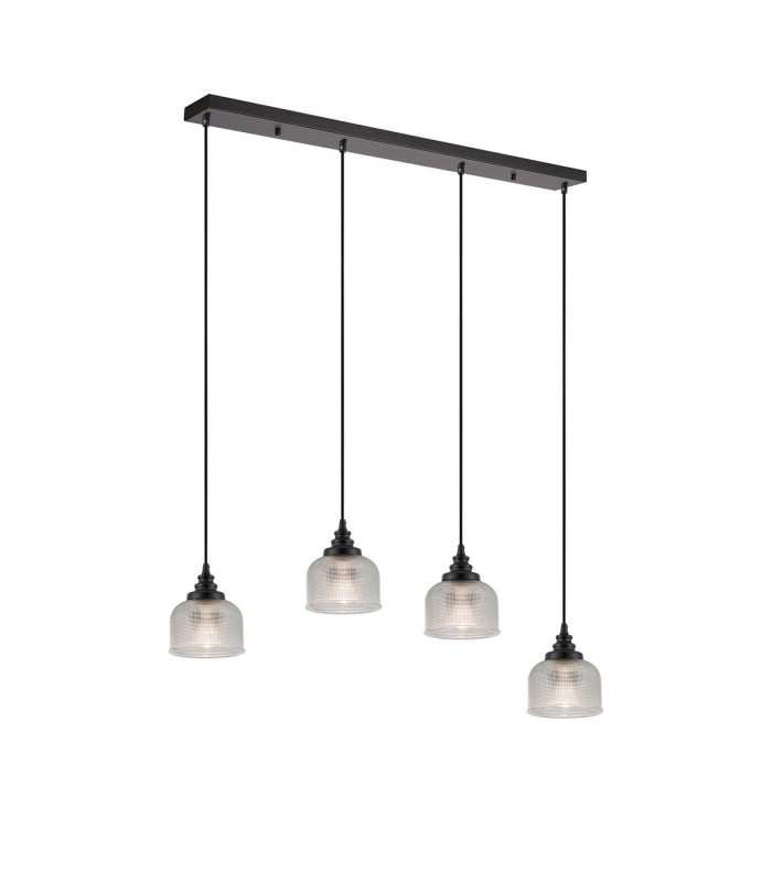 DeRuyter 4 Light Linear Pendant E27 Satin Black/Prismatic Dome Glass Clear-5
