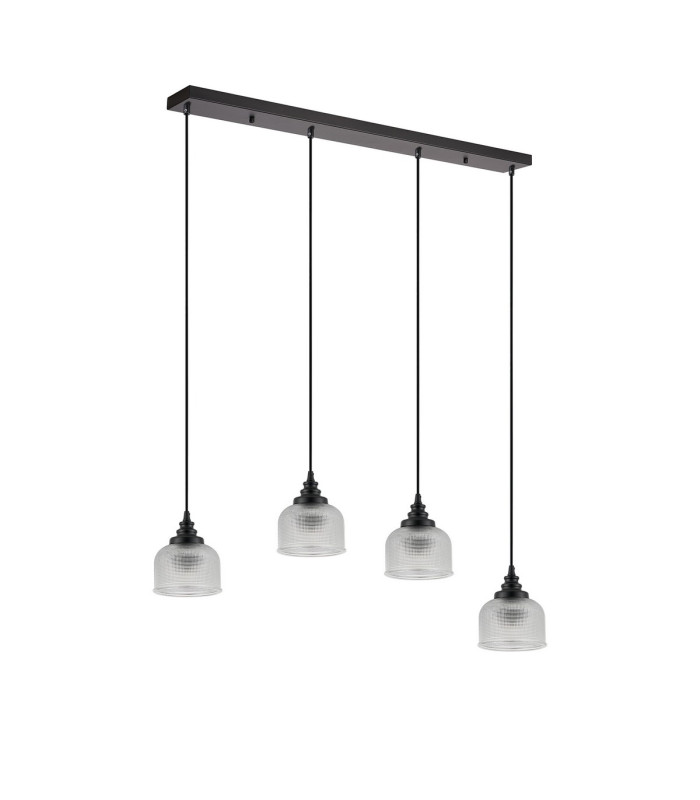 DeRuyter 4 Light Linear Pendant E27 Satin Black/Prismatic Dome Glass Clear-8