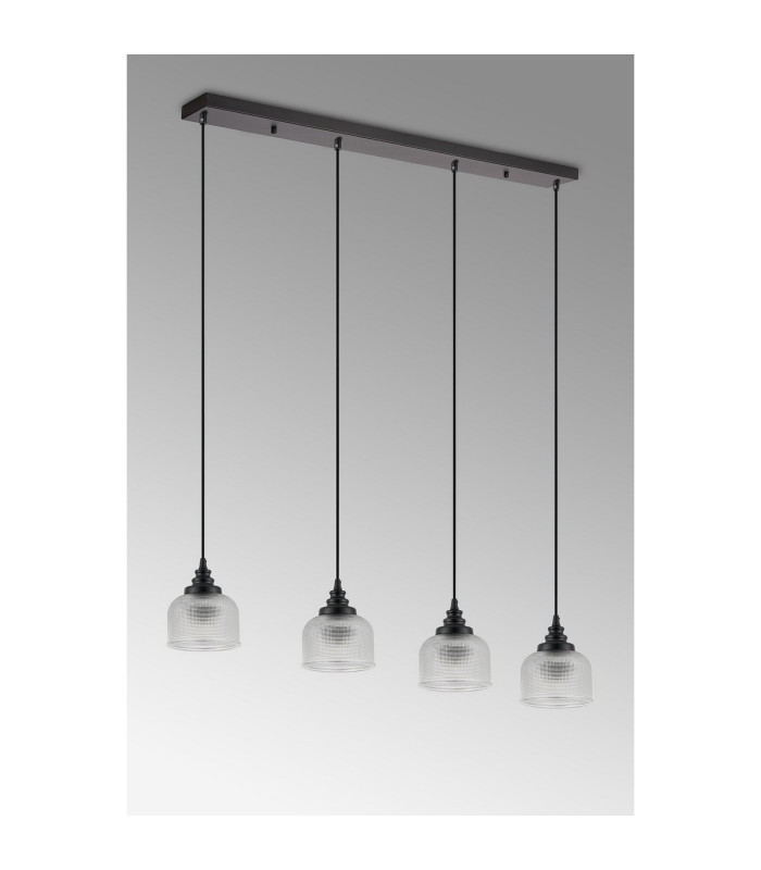 DeRuyter 4 Light Linear Pendant E27 Satin Black/Prismatic Dome Glass Clear-9