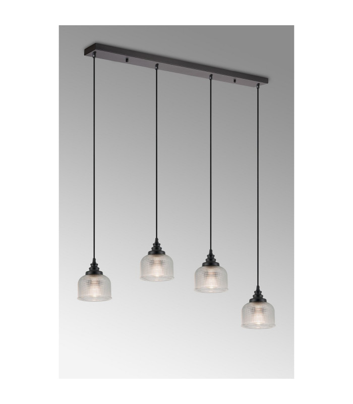 DeRuyter 4 Light Linear Pendant E27 Satin Black/Prismatic Dome Glass Clear-10