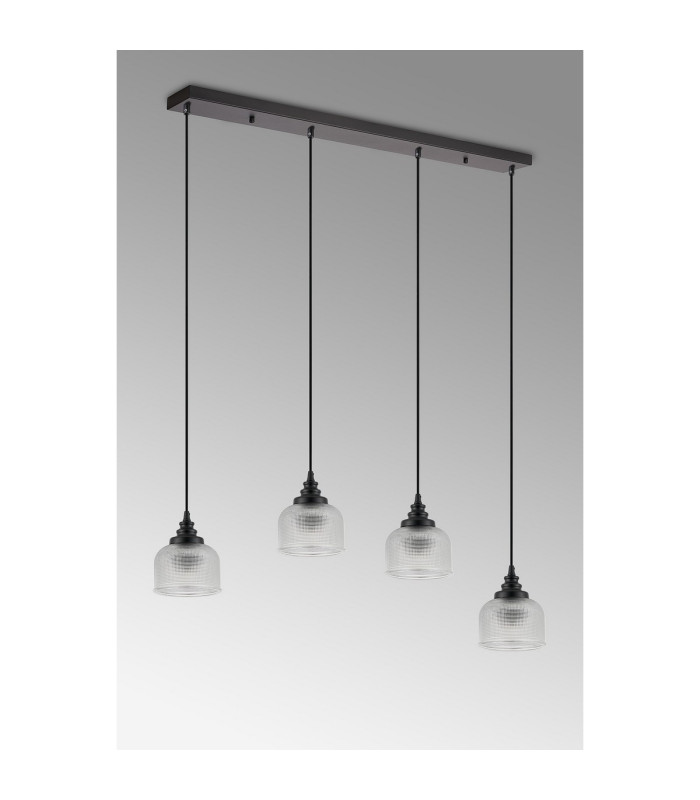 DeRuyter 4 Light Linear Pendant E27 Satin Black/Prismatic Dome Glass Clear-11