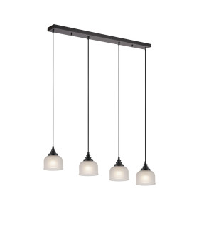 DeRuyter 4 Light Linear Pendant E27 Satin Black/Prismatic Dome Glass Frosted-1