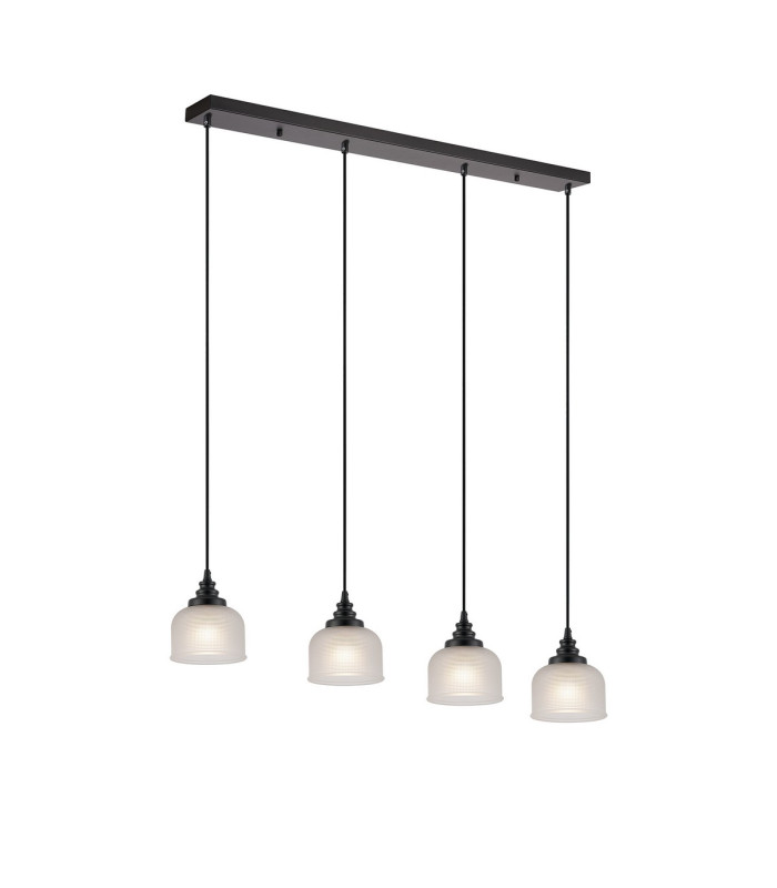 DeRuyter 4 Light Linear Pendant E27 Satin Black/Prismatic Dome Glass Frosted-1