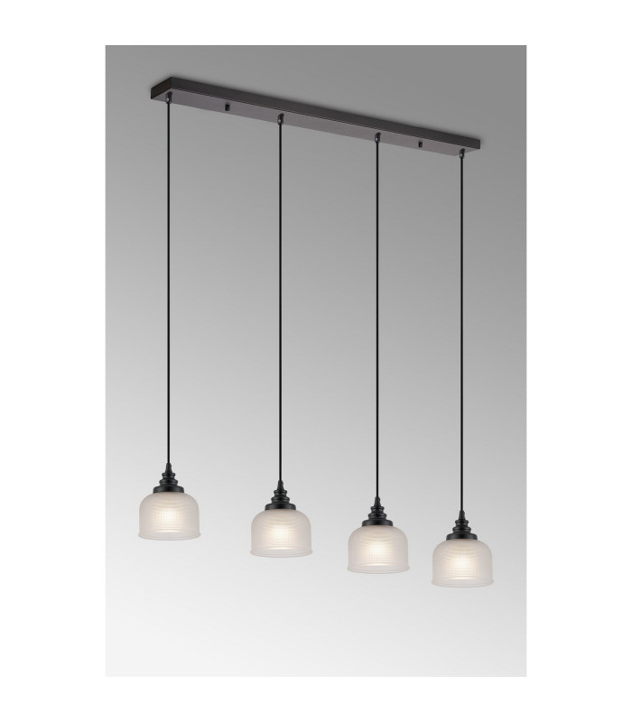 DeRuyter 4 Light Linear Pendant E27 Satin Black/Prismatic Dome Glass Frosted-3