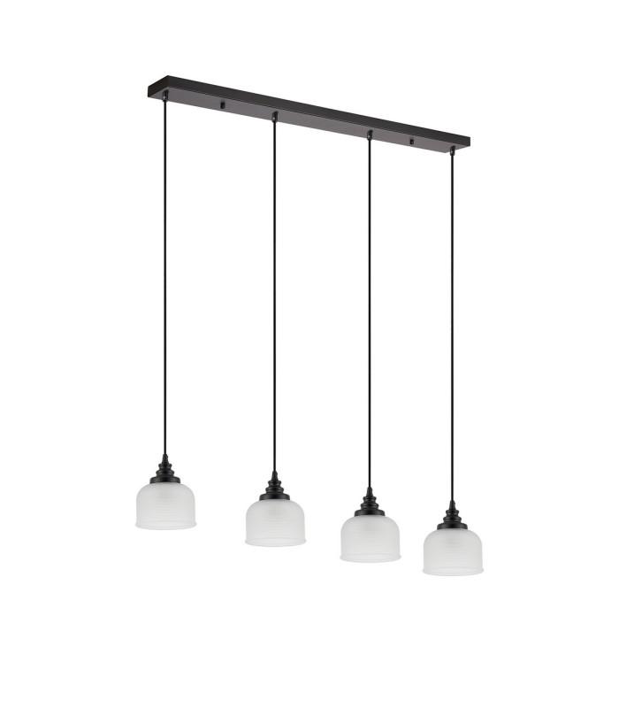 DeRuyter 4 Light Linear Pendant E27 Satin Black/Prismatic Dome Glass Frosted-4
