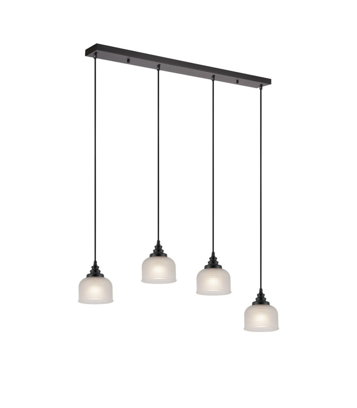 DeRuyter 4 Light Linear Pendant E27 Satin Black/Prismatic Dome Glass Frosted-5