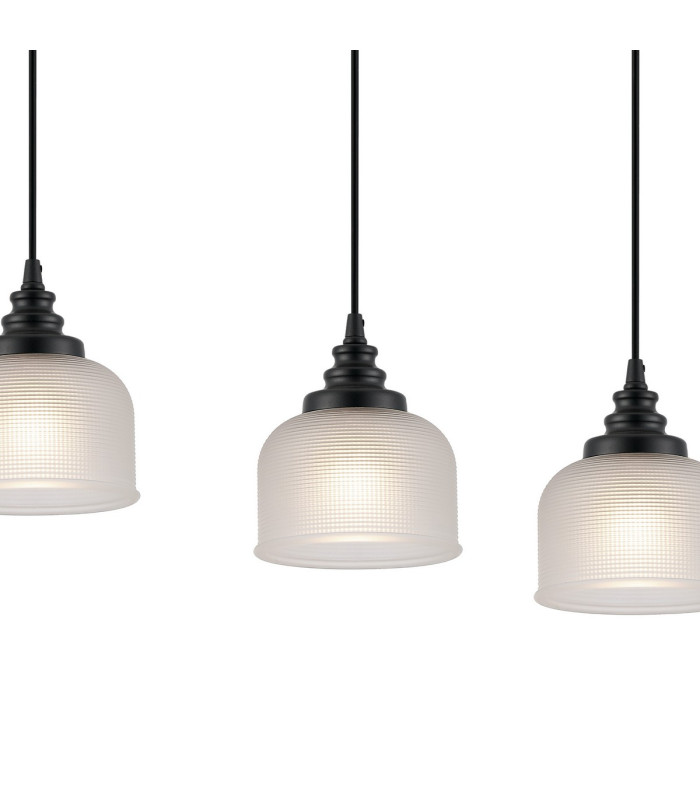 DeRuyter 4 Light Linear Pendant E27 Satin Black/Prismatic Dome Glass Frosted-7