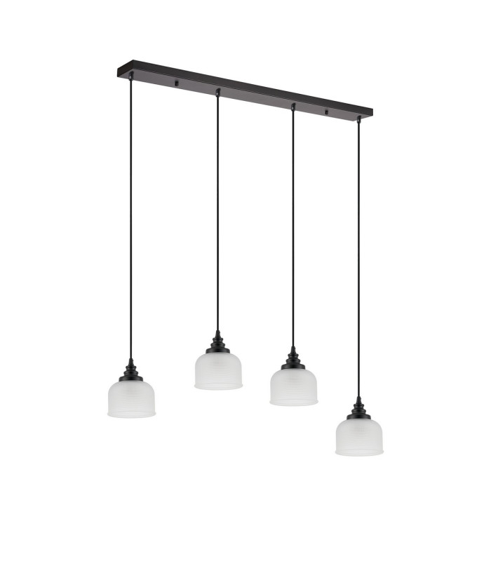 DeRuyter 4 Light Linear Pendant E27 Satin Black/Prismatic Dome Glass Frosted-8