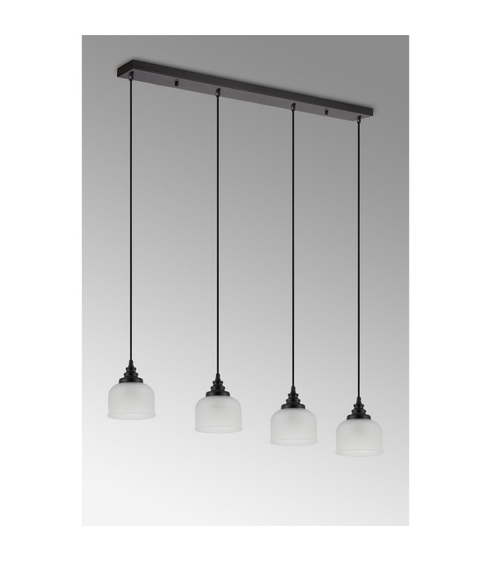 DeRuyter 4 Light Linear Pendant E27 Satin Black/Prismatic Dome Glass Frosted-9