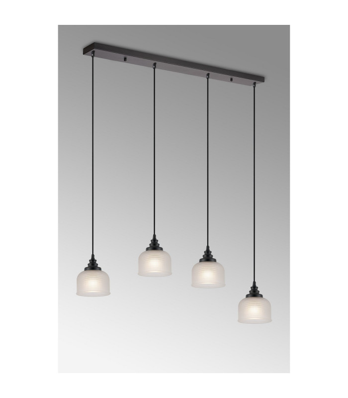 DeRuyter 4 Light Linear Pendant E27 Satin Black/Prismatic Dome Glass Frosted-10