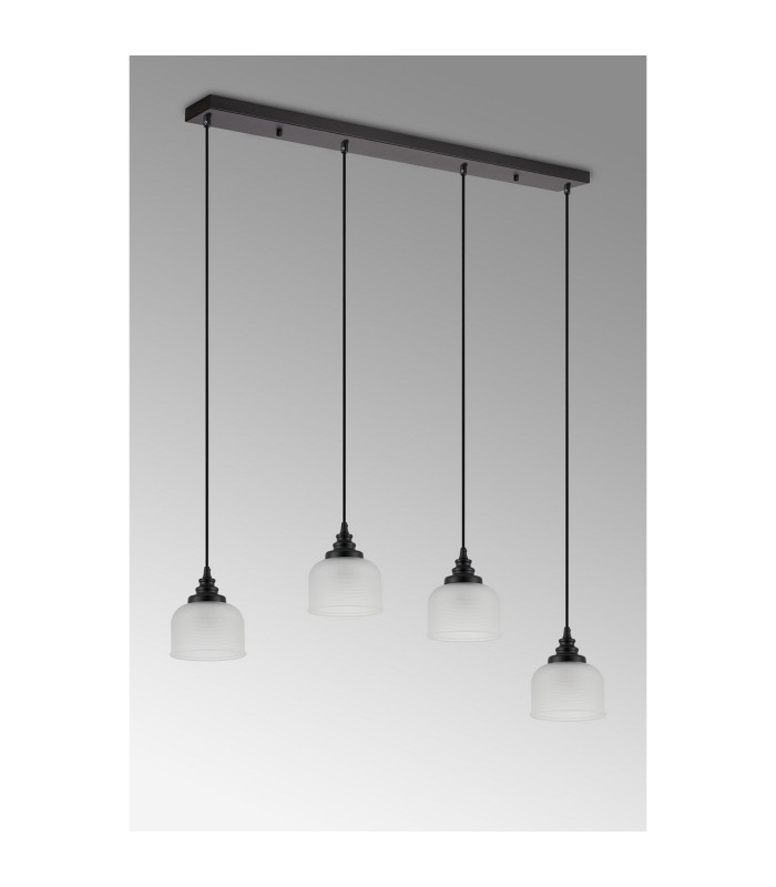 DeRuyter 4 Light Linear Pendant E27 Satin Black/Prismatic Dome Glass Frosted-11