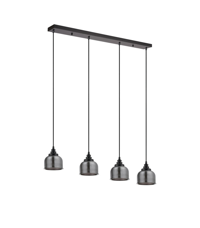 DeRuyter 4 Light Linear Pendant E27 Satin Black/Prismatic Dome Glass Smoke-4
