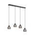DeRuyter 4 Light Linear Pendant E27 Satin Black/Prismatic Dome Glass Smoke-5