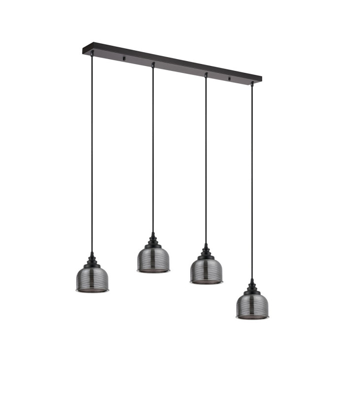 DeRuyter 4 Light Linear Pendant E27 Satin Black/Prismatic Dome Glass Smoke-8