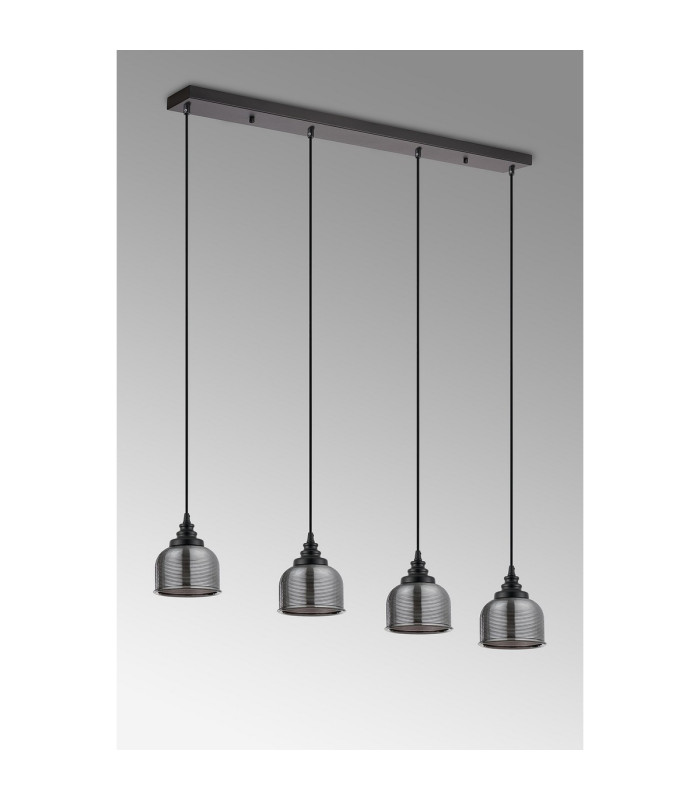 DeRuyter 4 Light Linear Pendant E27 Satin Black/Prismatic Dome Glass Smoke-9