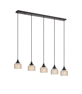 DeRuyter 5 Light Linear Pendant E27 Satin Black/Prismatic Dome Glass Amber-1