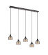 DeRuyter 5 Light Linear Pendant E27 Satin Black/Prismatic Dome Glass Amber-8