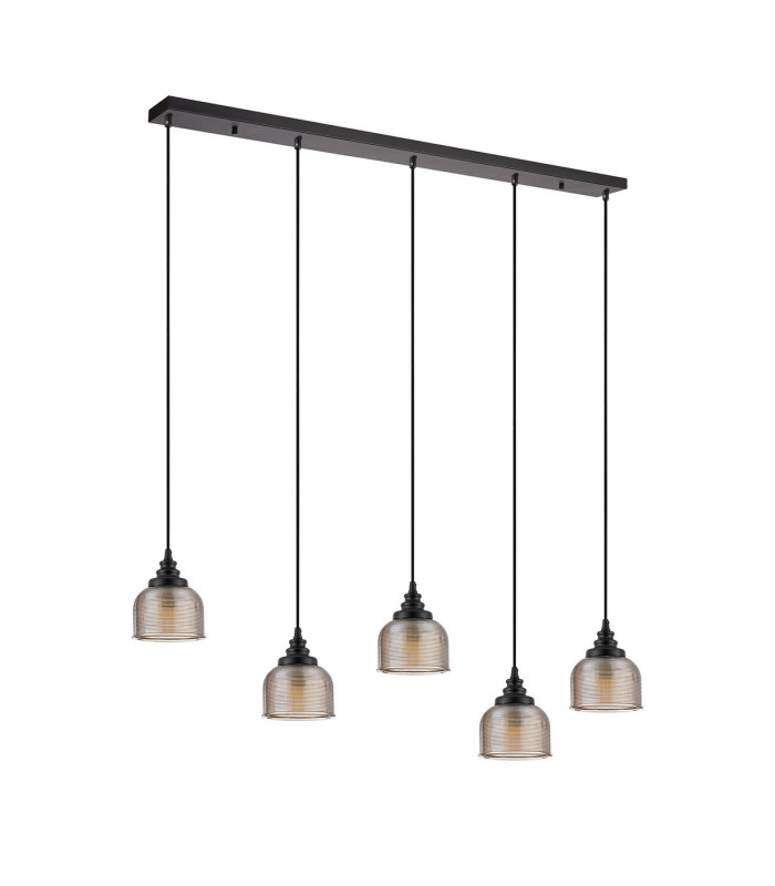 DeRuyter 5 Light Linear Pendant E27 Satin Black/Prismatic Dome Glass Amber-8