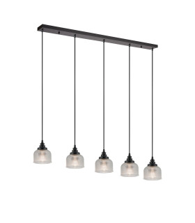 DeRuyter 5 Light Linear Pendant E27 Satin Black/Prismatic Dome Glass Clear-1