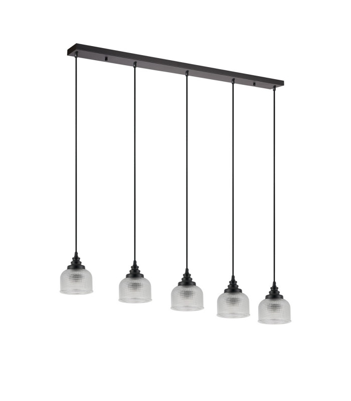 DeRuyter 5 Light Linear Pendant E27 Satin Black/Prismatic Dome Glass Clear-4