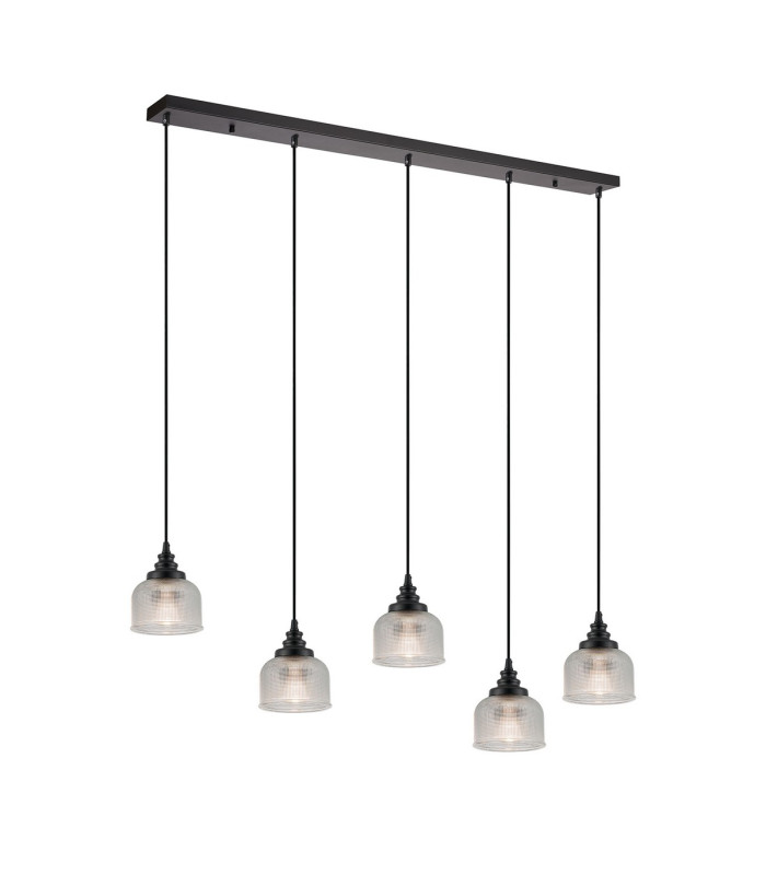 DeRuyter 5 Light Linear Pendant E27 Satin Black/Prismatic Dome Glass Clear-5