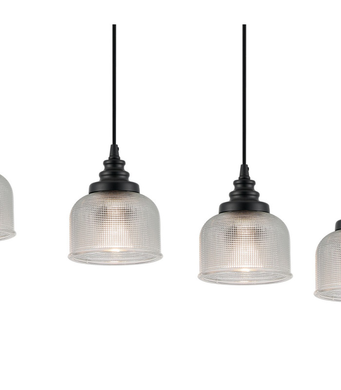 DeRuyter 5 Light Linear Pendant E27 Satin Black/Prismatic Dome Glass Clear-7