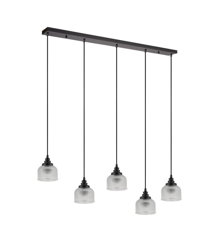 DeRuyter 5 Light Linear Pendant E27 Satin Black/Prismatic Dome Glass Clear-8
