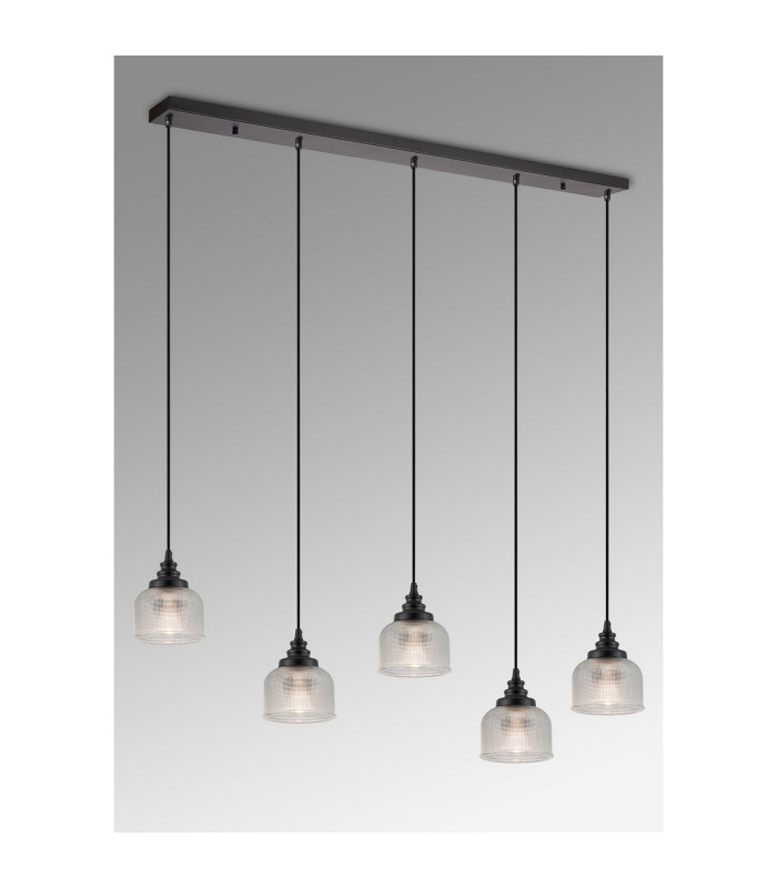 DeRuyter 5 Light Linear Pendant E27 Satin Black/Prismatic Dome Glass Clear-10