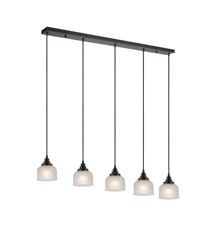 DeRuyter 5 Light Linear Pendant E27 Satin Black/Prismatic Dome Glass Frosted-1
