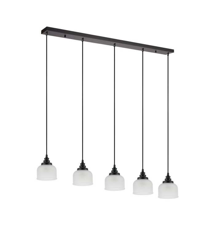 DeRuyter 5 Light Linear Pendant E27 Satin Black/Prismatic Dome Glass Frosted-4