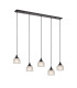 DeRuyter 5 Light Linear Pendant E27 Satin Black/Prismatic Dome Glass Frosted-5